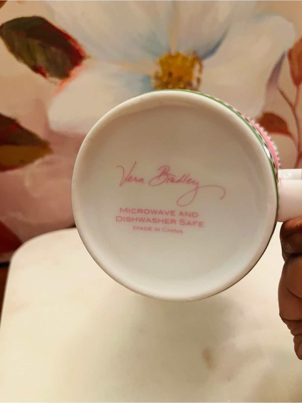 Vera Bradley Pink Floral Porcelain/Ceramic Tea or Coffee Mug w/Lid (Like New) - Picture 3 of 8